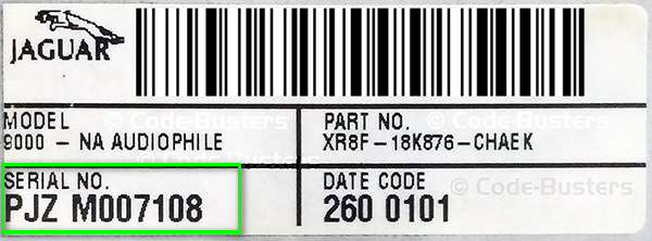 Jaguar radio system showing serial number