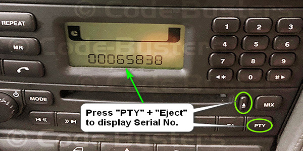 Press PTY and Eject button to display the serial number on screen
